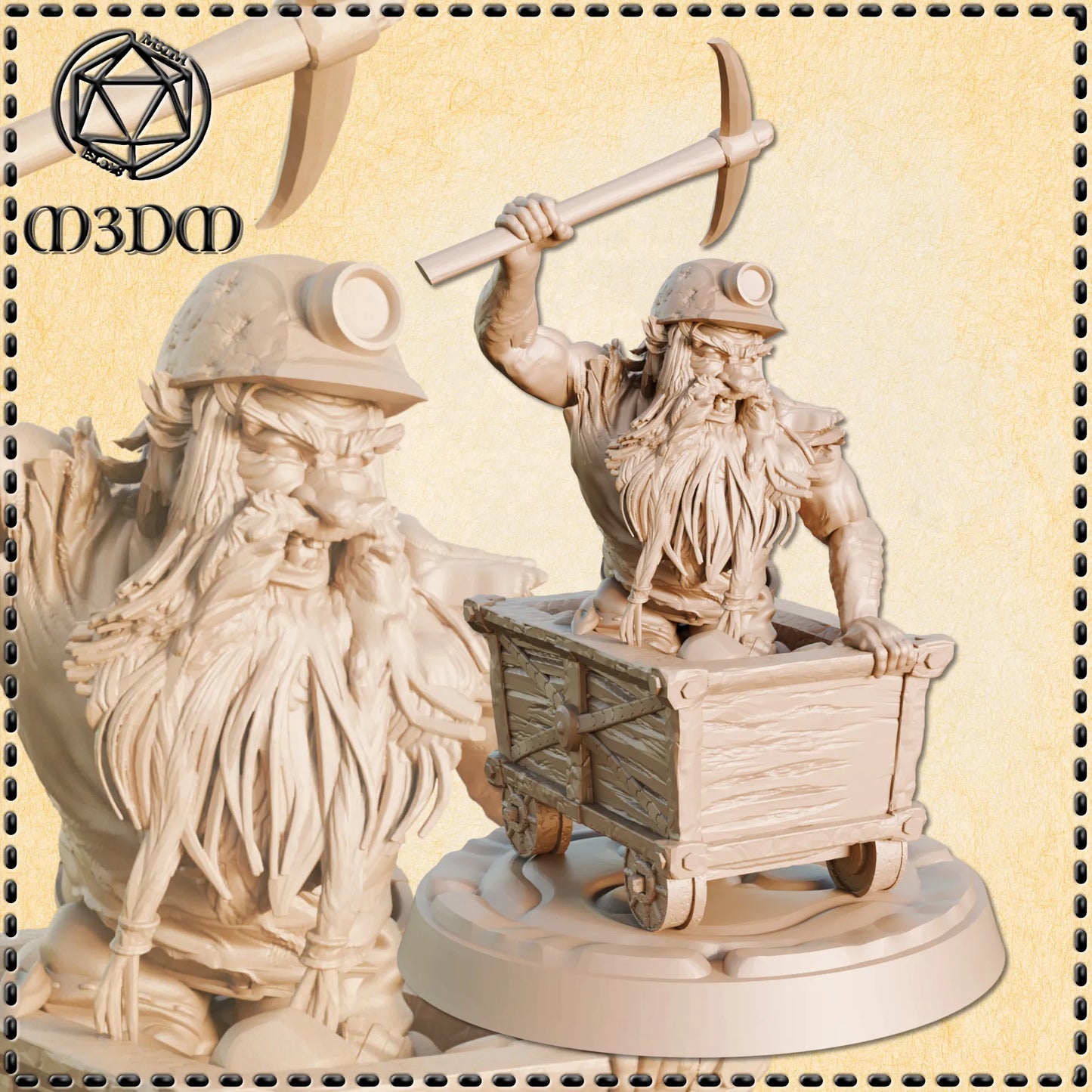 Old Dwarf Miner Miniature by M3DM