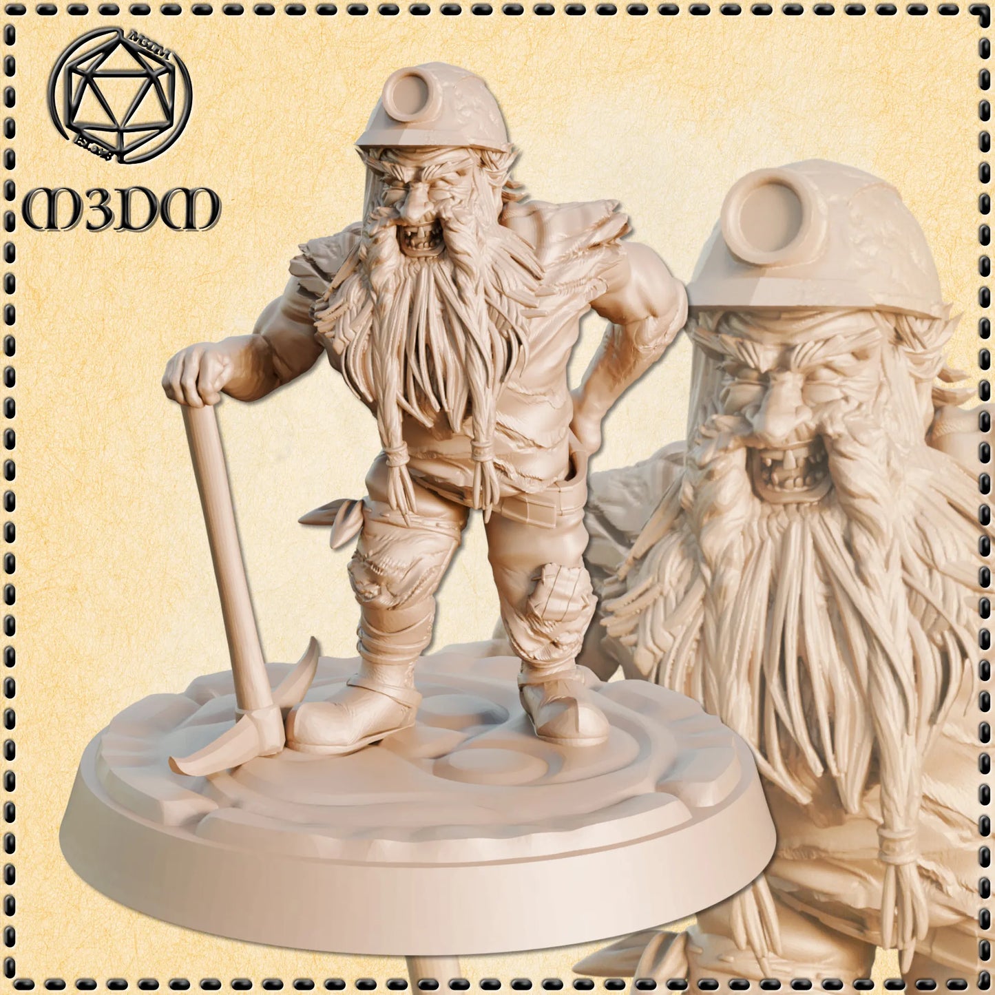 Old Dwarf Miner Miniature by M3DM