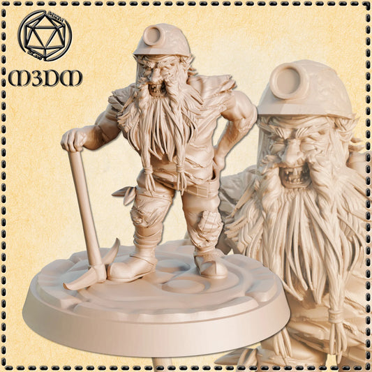 Old Dwarf Miner Miniature by M3DM
