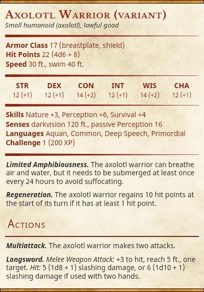 Axolotl Warrior with Sword and Shield miniature by M3DM