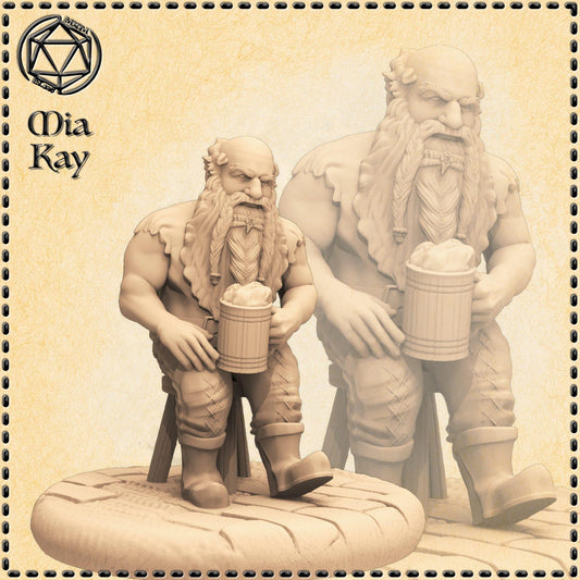 Dwarf Seated Bar Guest miniature by M3DM