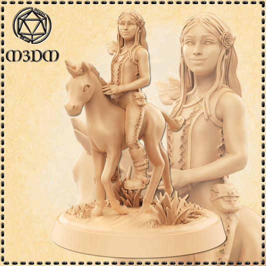Elven Girl Riding Baby Unicorn miniature by M3DM