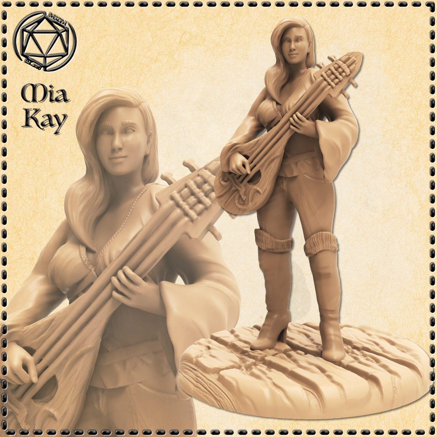 Female Bard with Lute miniature by M3DM