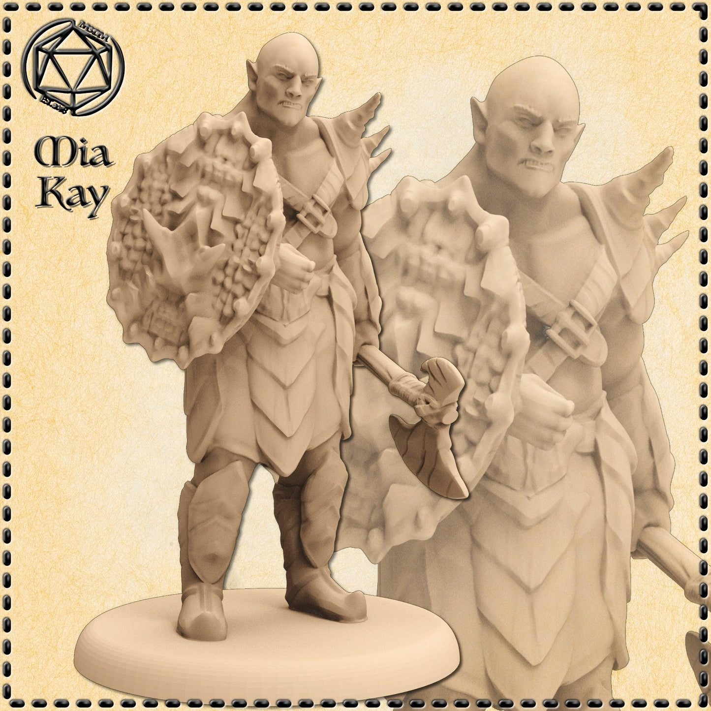 Orc Barbarian miniature by M3DM