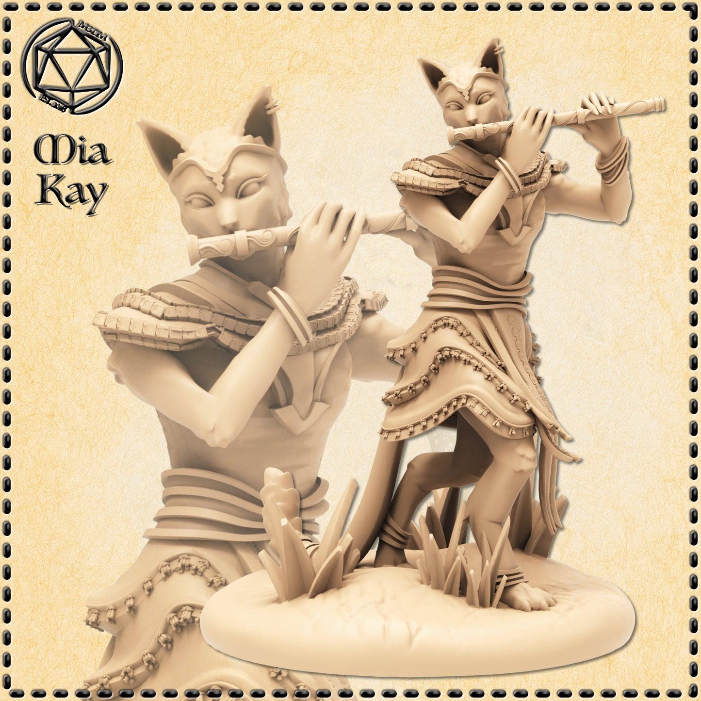 Tribal Catfolk Bard miniature by M3DM