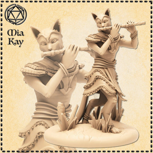 Tribal Catfolk Bard miniature by M3DM
