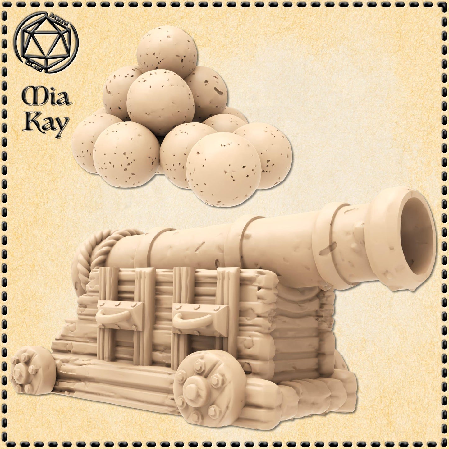 Cannon with Cannonballs miniature by M3DM