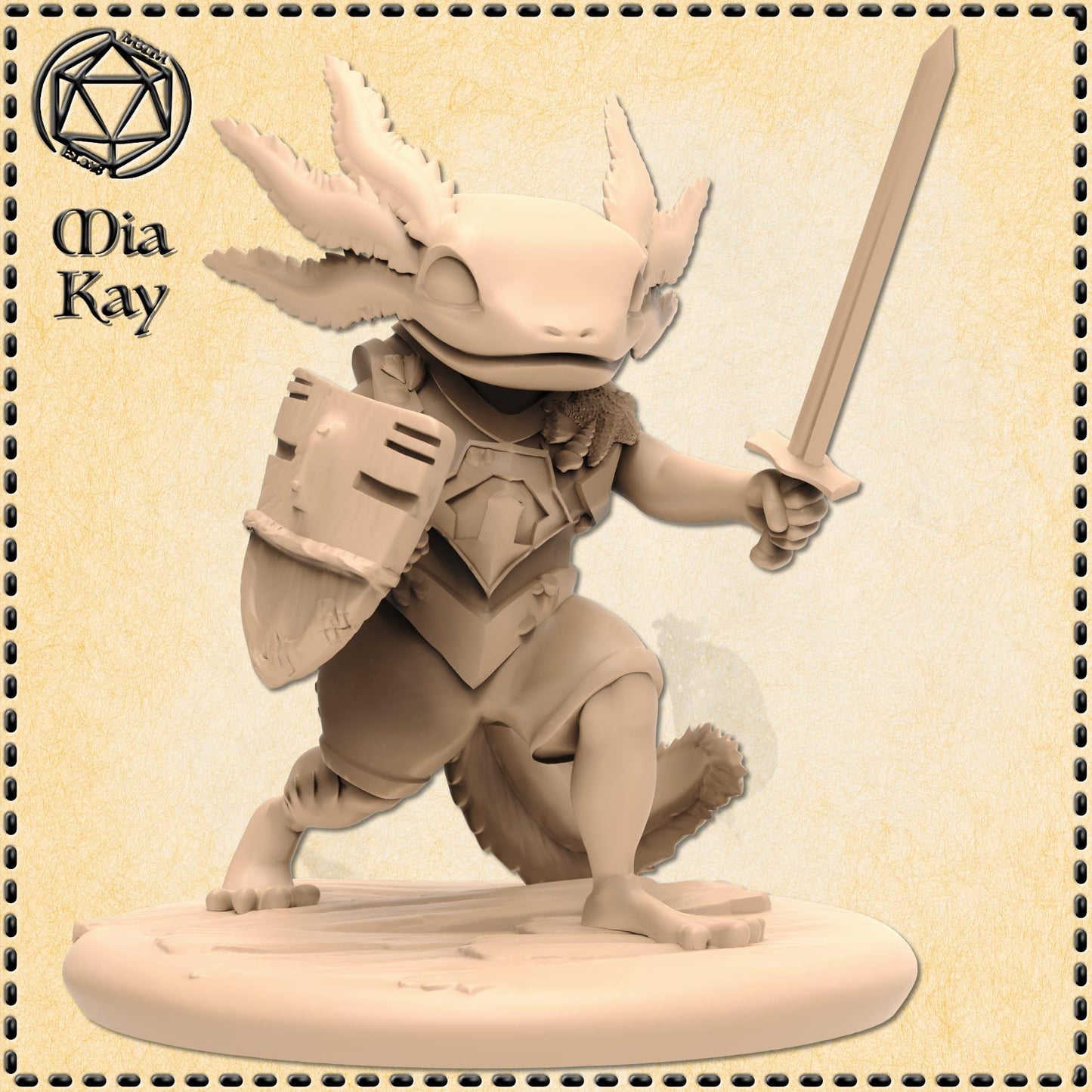 Axolotl Warrior with Sword and Shield miniature by M3DM