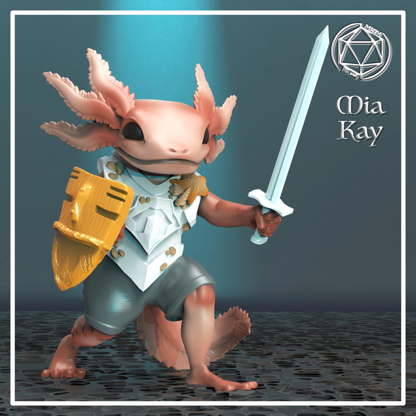 Axolotl Warrior with Sword and Shield miniature by M3DM
