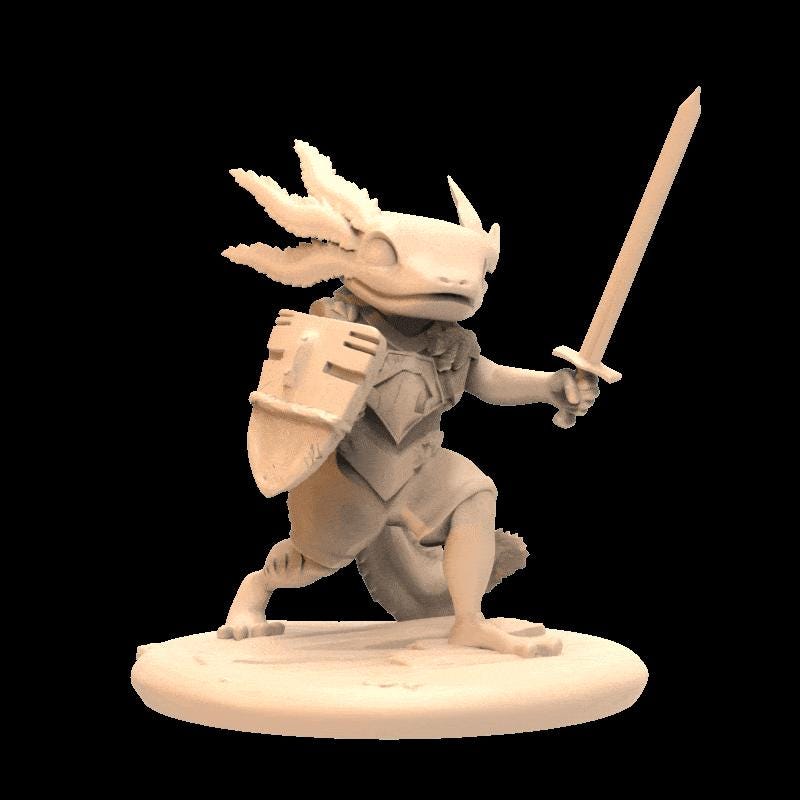 Axolotl Warrior with Sword and Shield miniature by M3DM