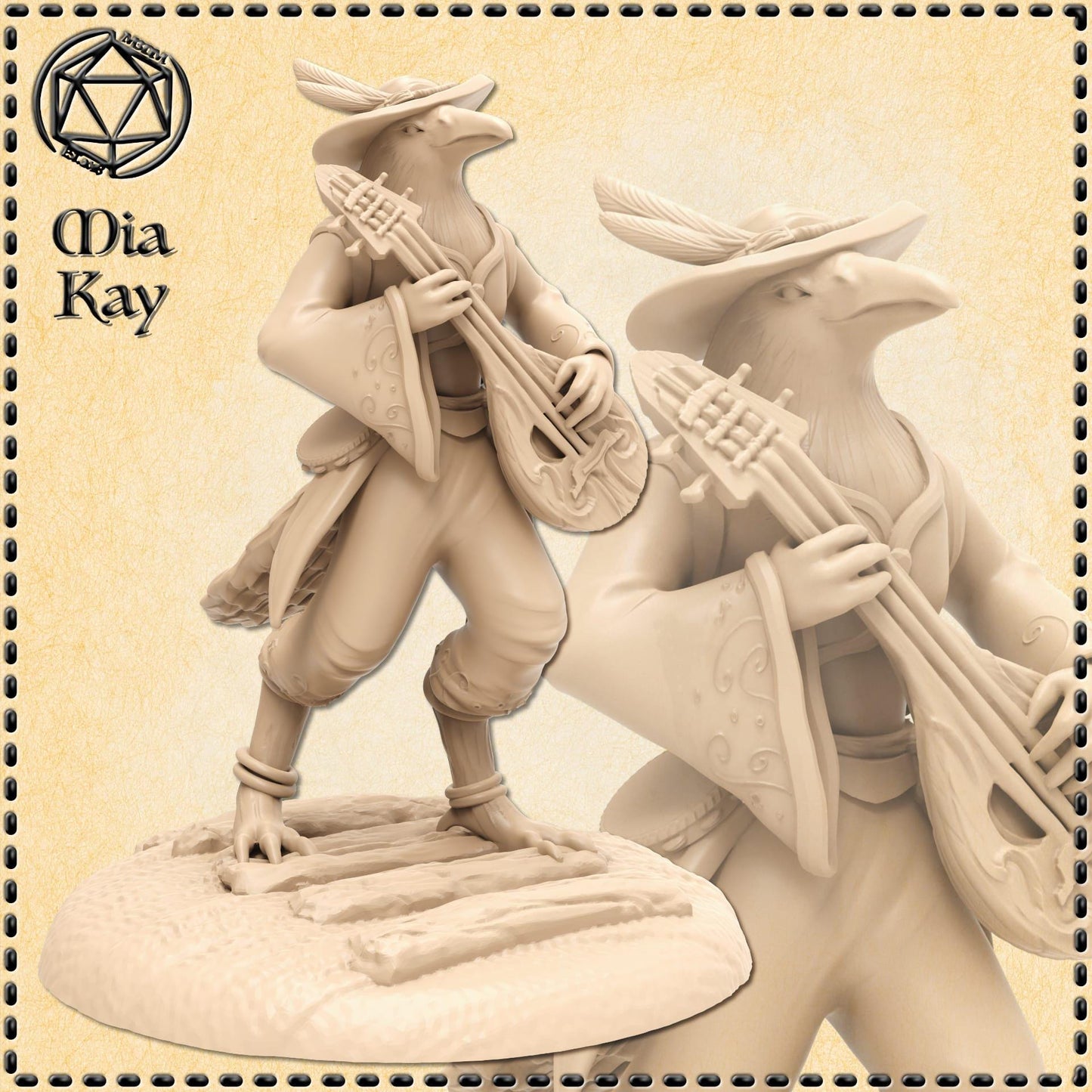 Birdfolk Bard miniature by M3DM