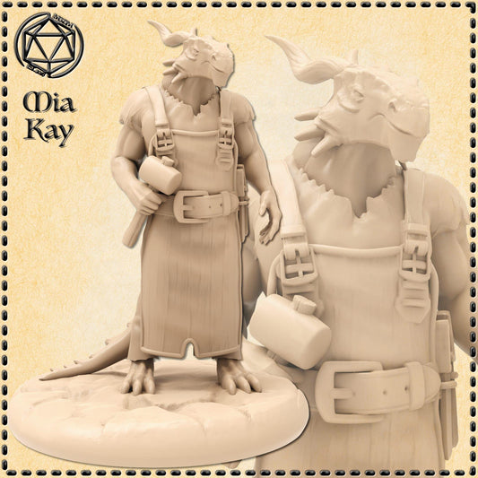 Dragonborn Blacksmith miniature by M3DM