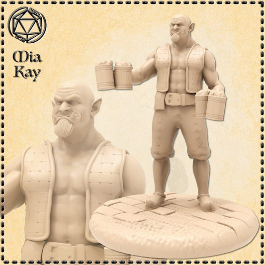 Half Orc Bartender miniature by M3DM