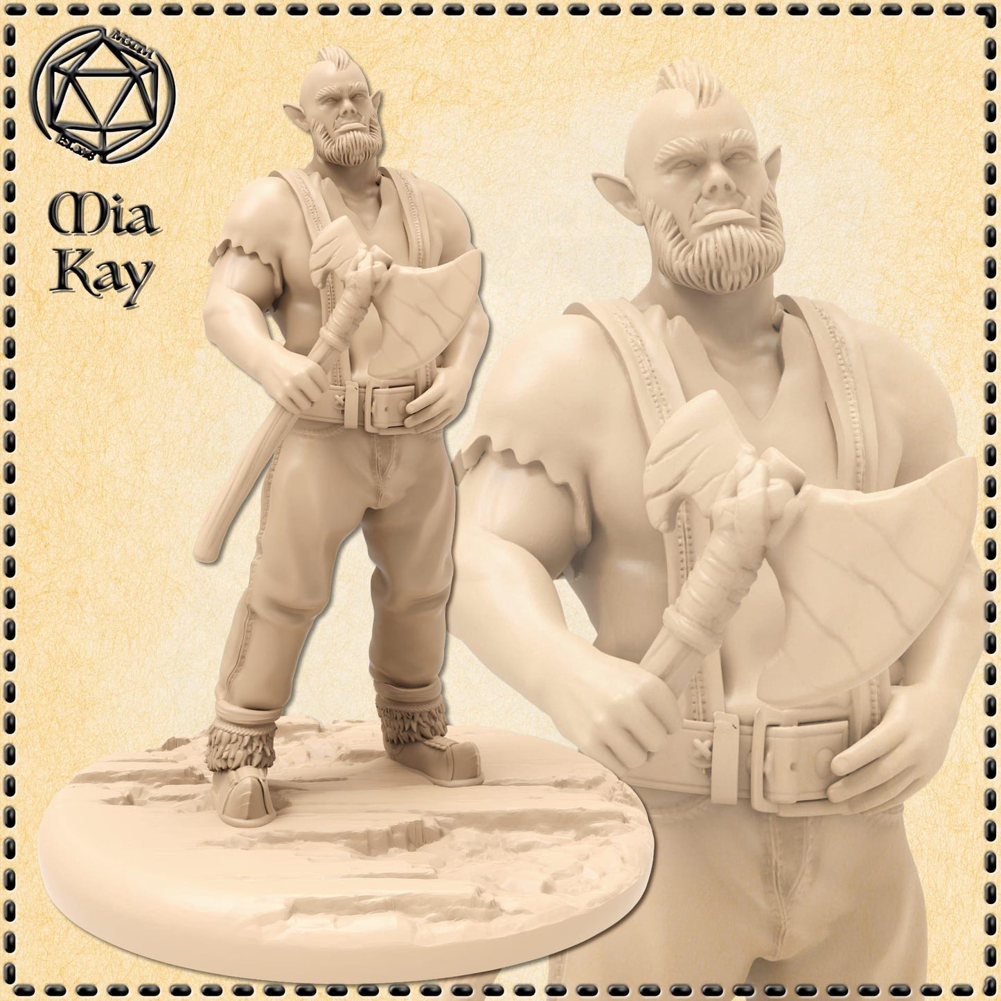 Half Orc Woodcutter miniature by M3DM