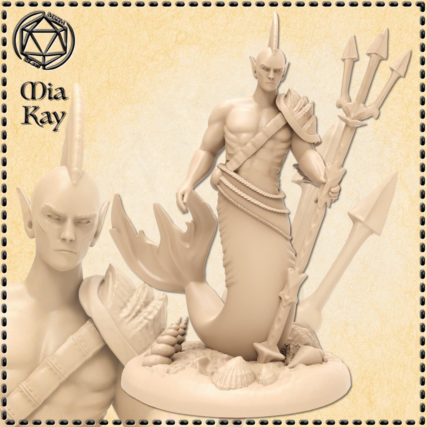 Male Merfolk miniature by M3DM