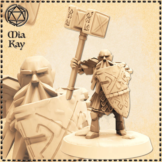 Rock Elemental Dwarf Paladin miniature by M3DM