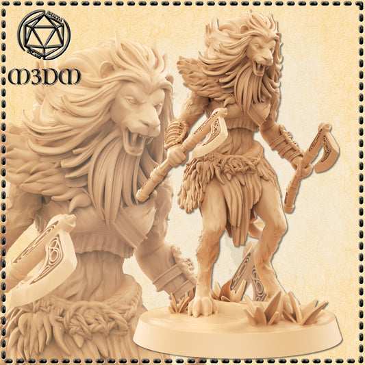 Female Lionfolk Barbarian Miniature by M3DM