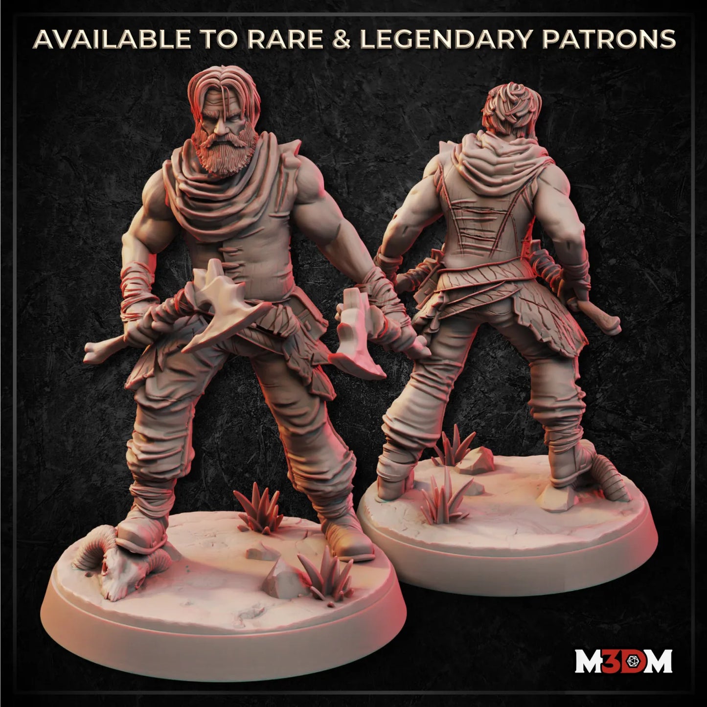 Male Human Barbarian miniature by M3DM