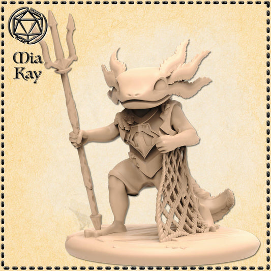Axolotl Warrior with Trident and Net miniature by M3DM