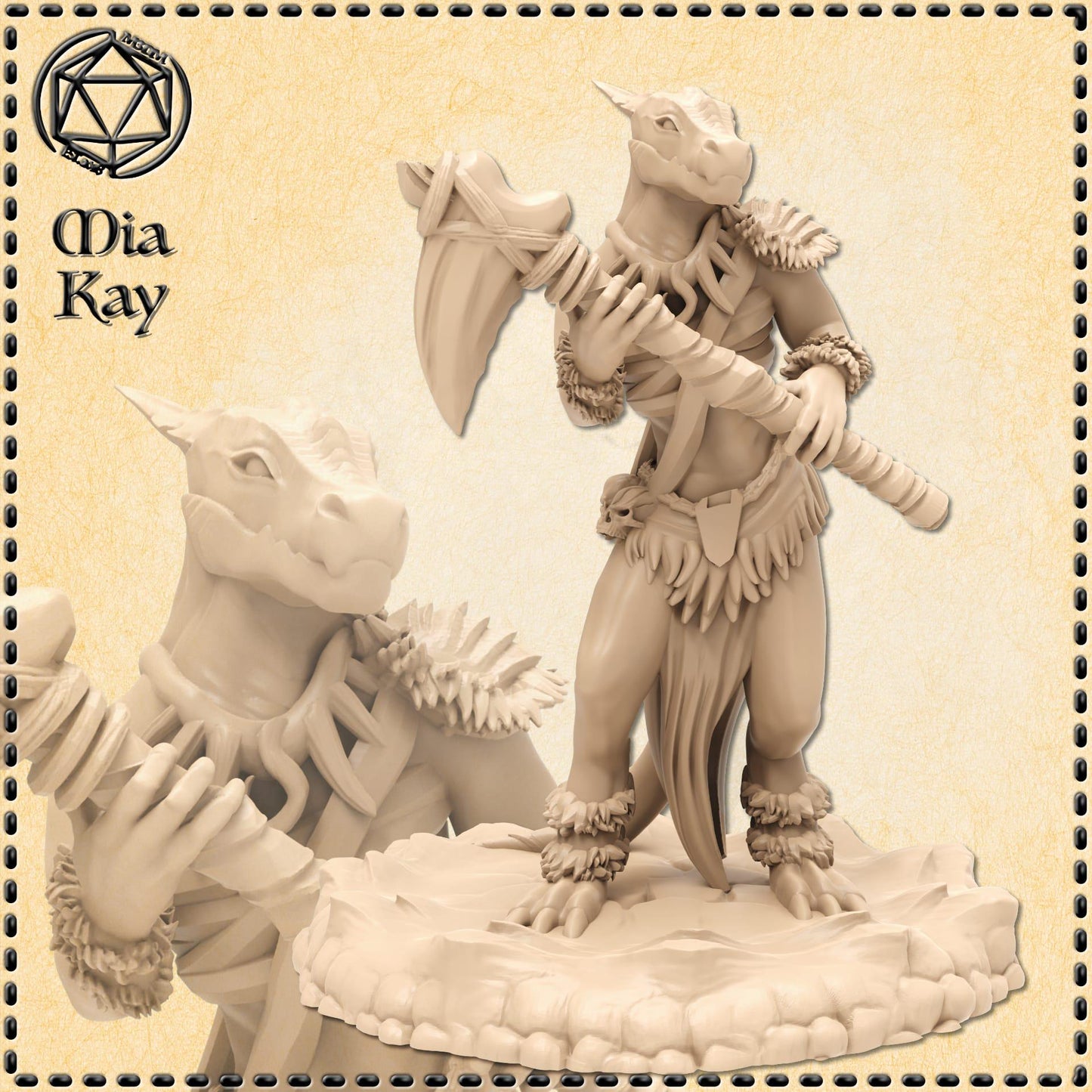 Kobold Barbarian miniature by M3DM