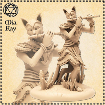 Tribal Catfolk Bard miniature by M3DM