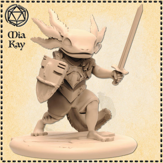 Axolotl Warrior with Sword and Shield miniature by M3DM