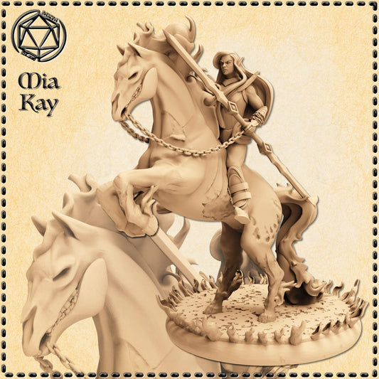 Fire Horse with Female Elf Paladin Rider miniature by M3DM