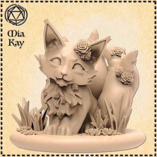 Baby Kitsune with Flowers miniature by M3DM