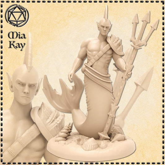 Male Merfolk miniature by M3DM