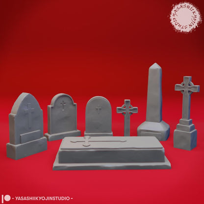 Graveyard terrain miniature by Yasashii Kyojin Studio