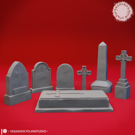 Graveyard terrain miniature by Yasashii Kyojin Studio